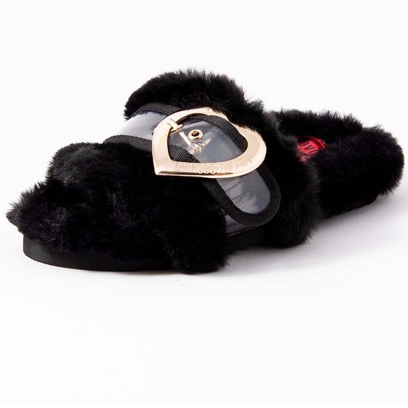 moschino fur slides